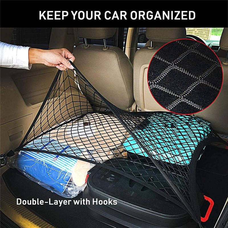 Double-Layer High Elastic Car Rear Cargo Net for SUV Car Trunk Net Organizer, Automotive Cargo Nets