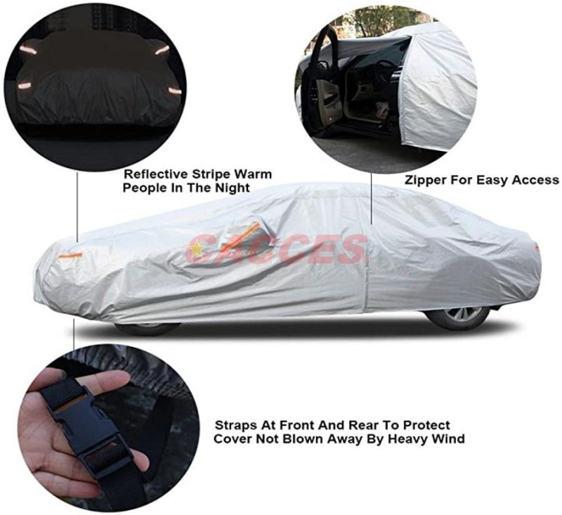 Cacces Soft Cotton Padded Waterproof Car Cover Universal Fit All Sedan,SUV PEVA & PP Cotton Waterproof,Sunproof,Anti-UV,Scratch,Dust W/Door Zipper,Mirror Pocket