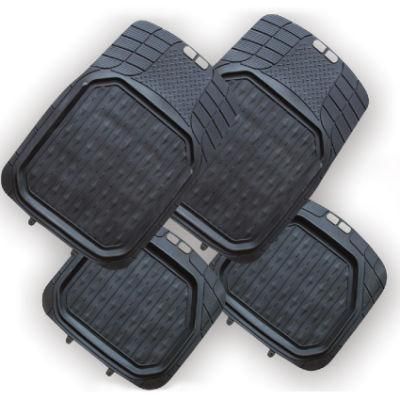 4PCS Universal Rubber Car Floor Mats All Weather Protection in Black Color - Front &amp; Rear - Trimmalbe Semi-Custom Fit