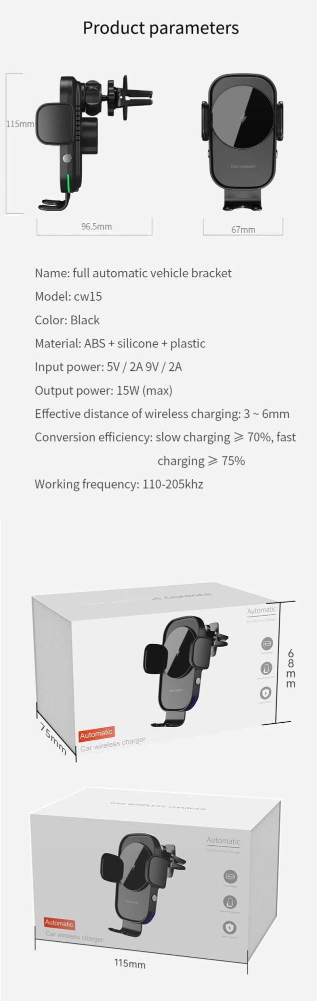 Factory Patent Design 360degree Rotating 15W High Power Wireless Fast Charging Car Vent Phone Holder with CE/RoHS /FCC Certification