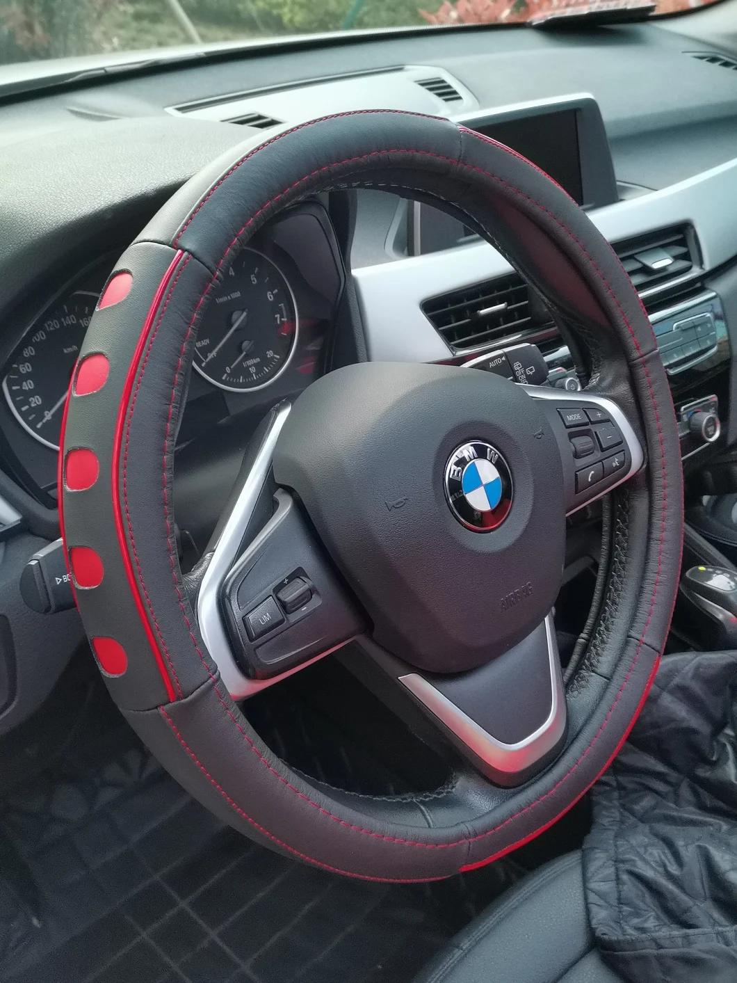 Hand Sewn OEM High Quality Multi Color Blocking Genuine Leather Steering Wheel Cover