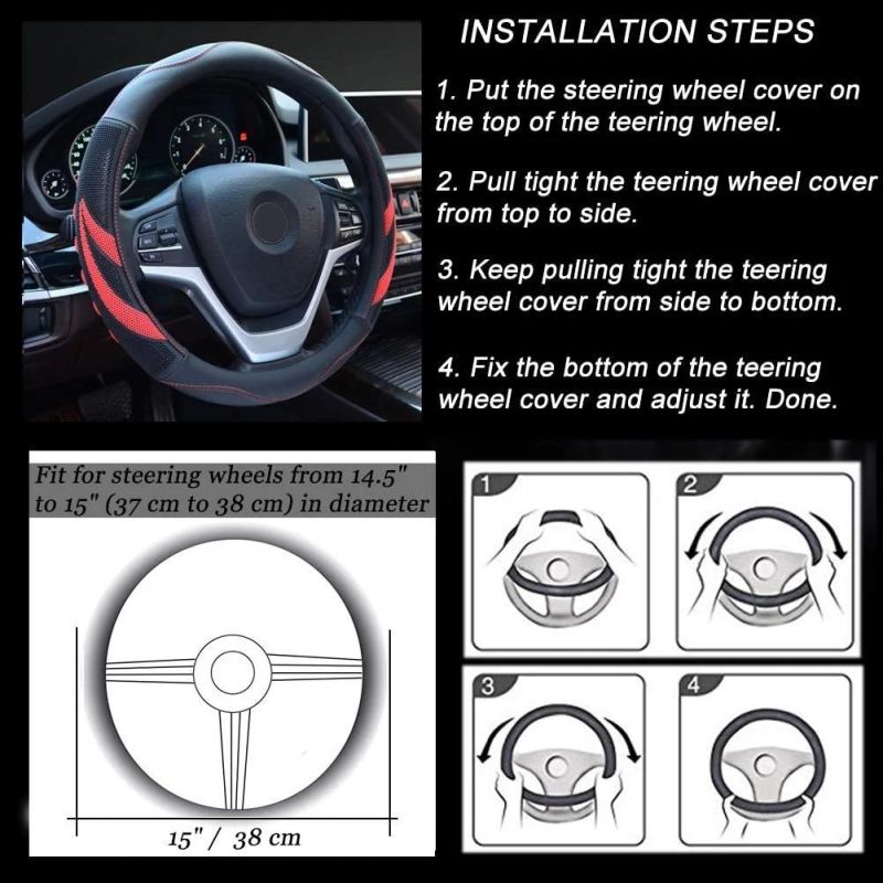 Microfiber Leather Steering Wheel Cover Breathable Car Steering Wheel Cover Male Model 15 ", Red