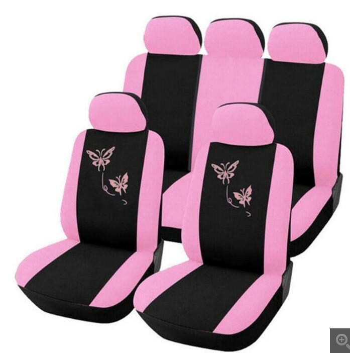 4/9PCS/Set Pink Car Seat Covers Butterfly Embroidery Woman Seat Covers