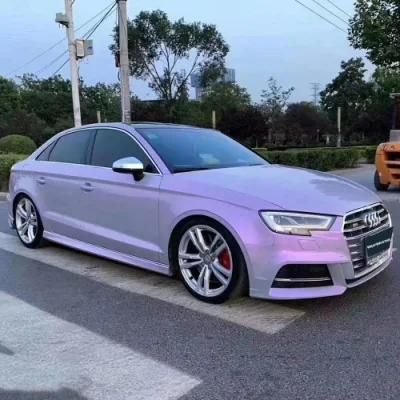 Tsautop 1.52*18m Twin-Color Candy Glossy Metallic Purple Grey Car Sticker Vinyl Wrap