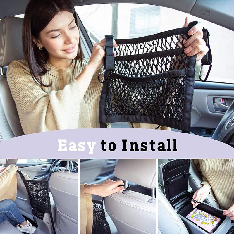 Barrier of Backseat Pet Kids, The Purse Net Car Net Pocket Handbag Holder Between Seats, Car Net Pocket Organizer