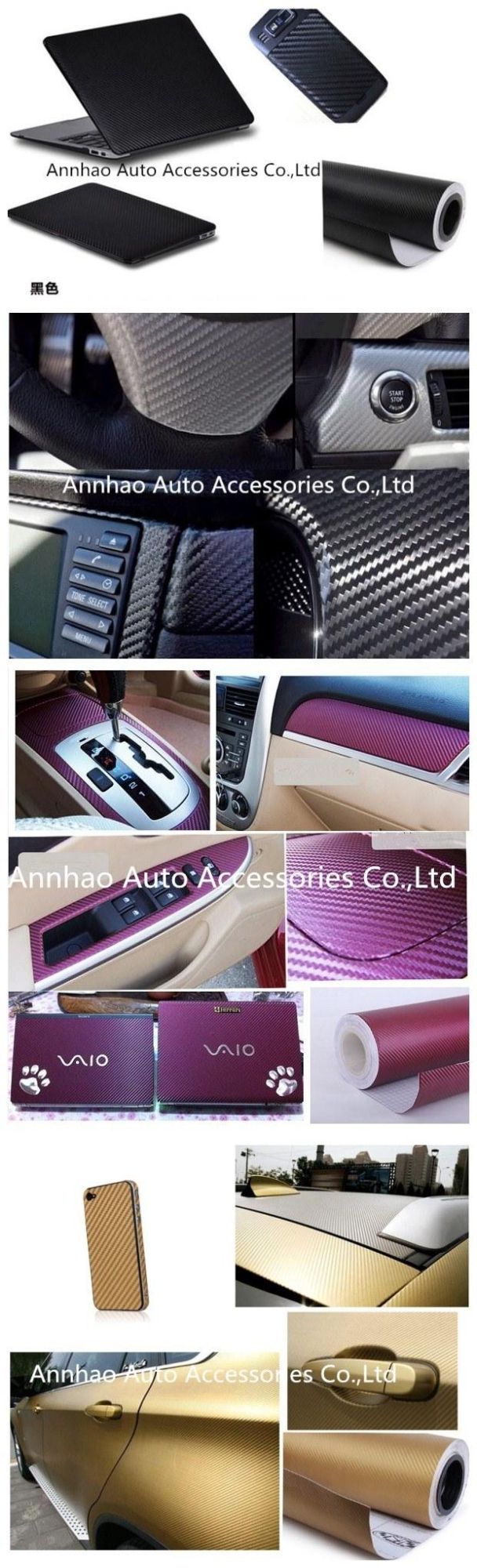 1.27*30m Size Self Adhesive Vinyl Rolls Car Wrap 3D Carbon Fiber Vinyl