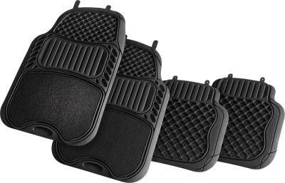 Universal Rubber Floor Mats All Season Custom Fit All Cars 4 Piece, Black