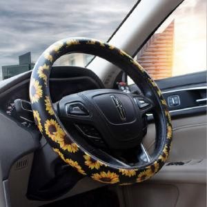 Sunflower Printed PU Leather Car Handlebar Steering Wheel Cover