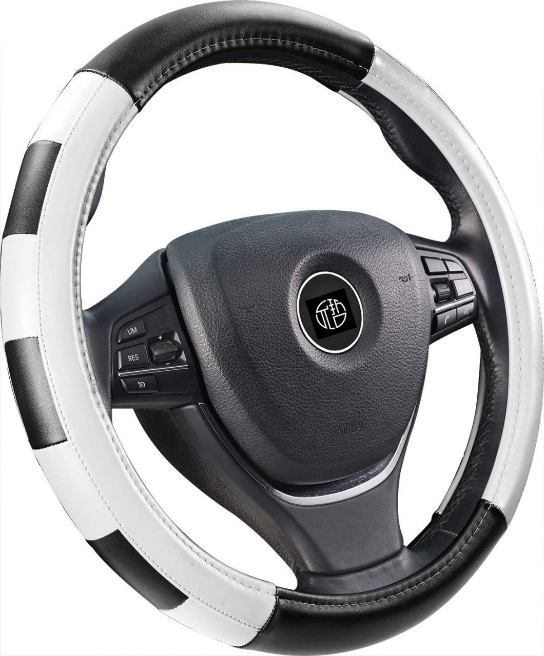 Two-Color Stitching Breathable Leather Car Cover Steering Wheel