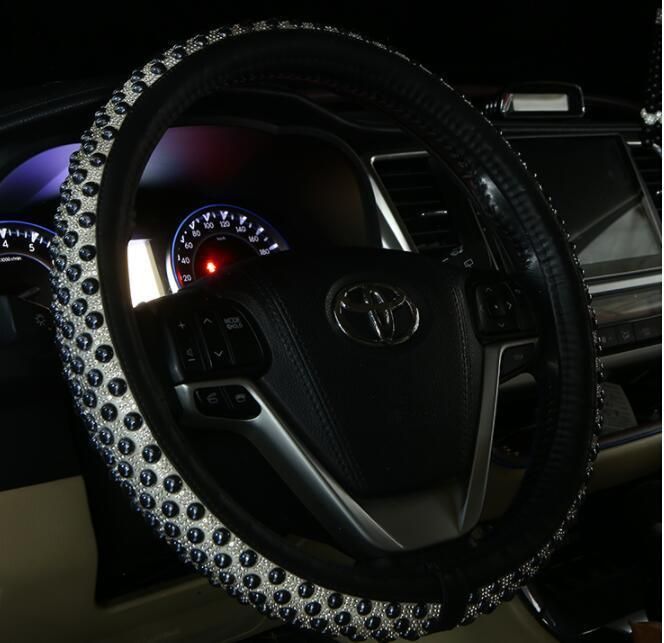 Ladies Summer Cute Non-Slip Pearl Diamond Car Steering Wheel Cover