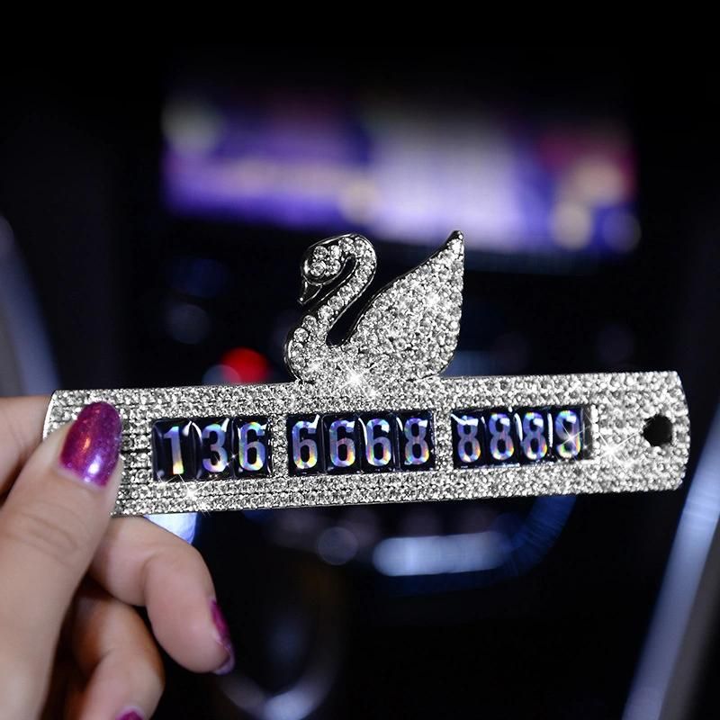 Car Temporary Parking Sign Metal Diamond-Encrusted Luminous Parking Card Suction Cup Type Telephone Number Plate Moving License Plate