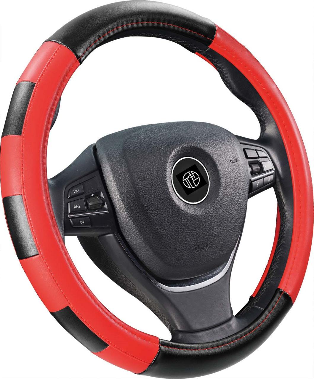 Two-Color Stitching Breathable Leather Car Cover Steering Wheel