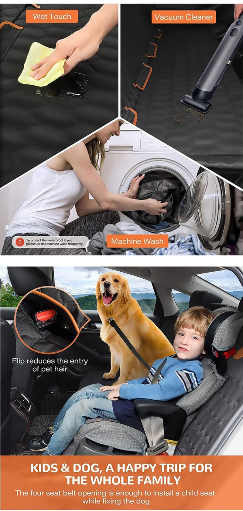 100% Waterproof Dog Car Seat Cover for Back Seat