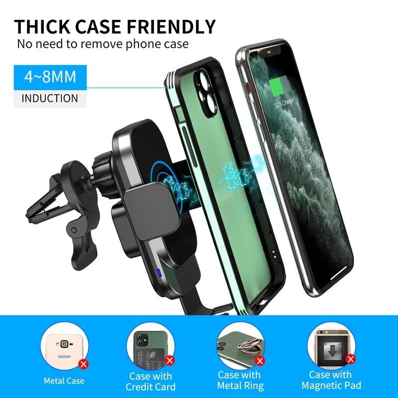 New Style Multifunction 360degree Rotating Convenient One Hand Operation Stalinite Surface 15W Fast Charging Car Phone Holder for Multiple Wireless Mobile