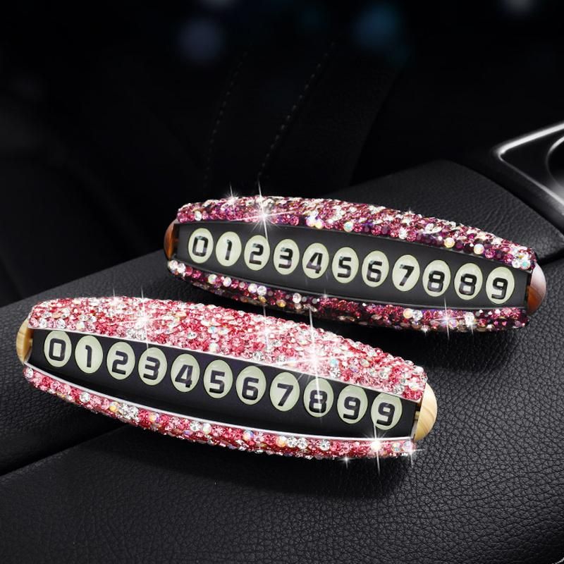 Crystal Temporary Parking Card Car Styling Diamond Phone Number Card Rhinestone Plate Car