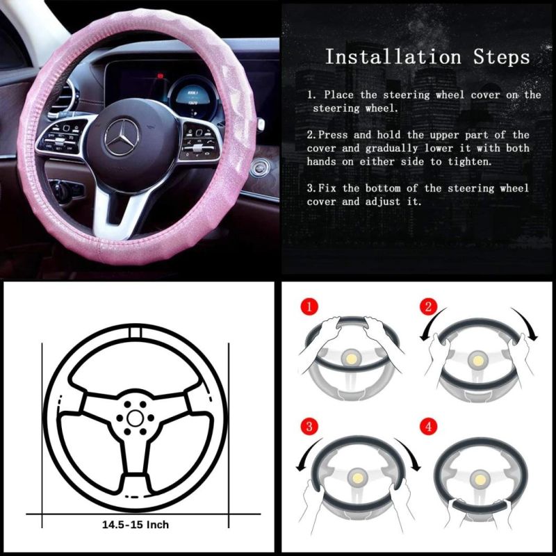 Car Shiny Steering Wheel Cover Car Men′s and Women′s Sky Cute General Motors 14.5 15-Inch Anti-Skid Wave Wheel Cover, Pink