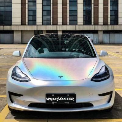 Tsautop High Quality Gloss Iridescent Laser White Holographic Car Body Vinyl Sticker