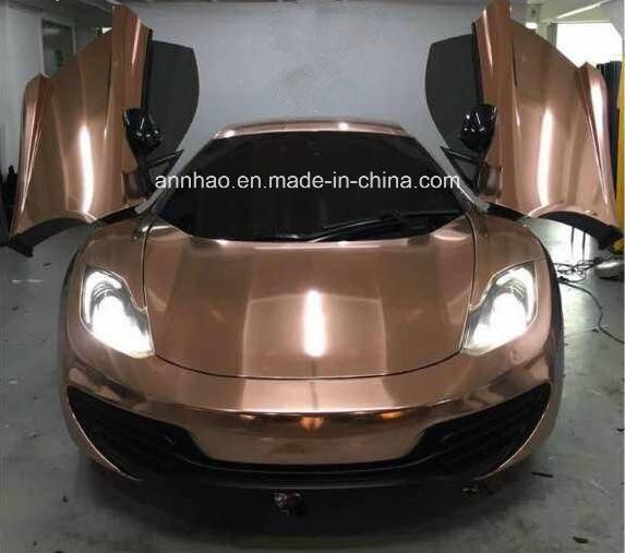 Factory Wholesale 3 Layers 1.52 X 28m Rose Gold Mirror Chrome Vinyl Wrap for Sale