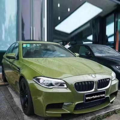 Tsautop 1.52*18m Pet Backing Battle Green Super Gloss Car Wrap Vinyl