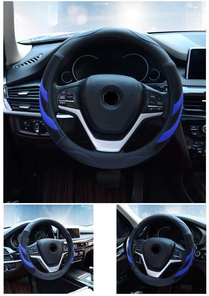 Microfiber Leather Steering Wheel Cover Breathable Car Steering Wheel Cover Male Model 15 ", Blue