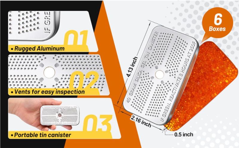 Reusable Color Change Silica Gel Dehumidifier Desiccant Indicating Silica Gel Canister 40g