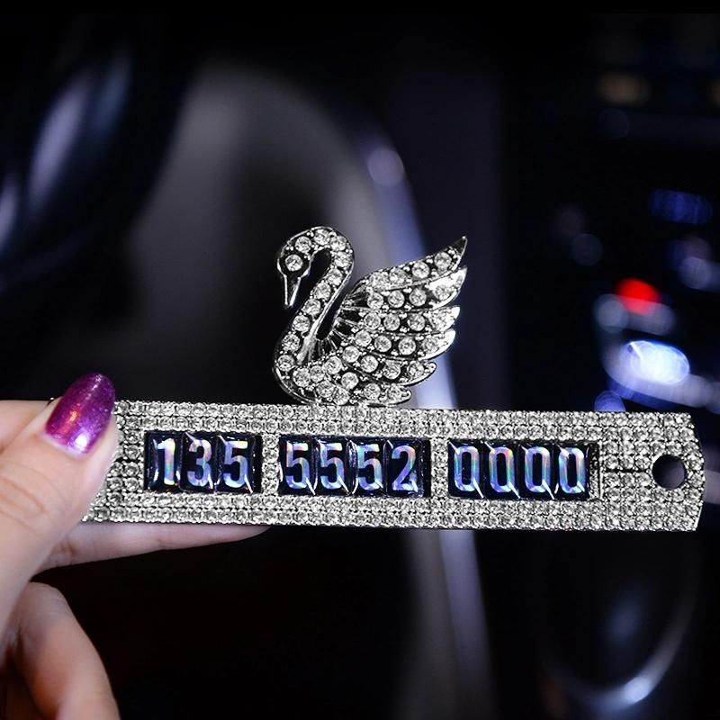 Car Temporary Parking Sign Metal Diamond-Encrusted Luminous Parking Card Suction Cup Type Telephone Number Plate Moving License Plate