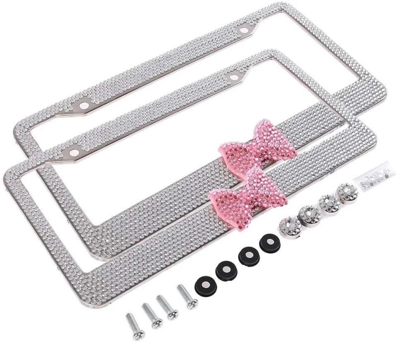 2 Pack Bling Car License Plate Frames with Red Bow for Women