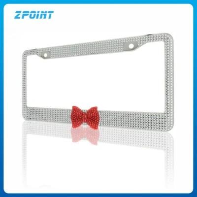 Car Accessories 2PCS White Bling Plate Frame with Bow