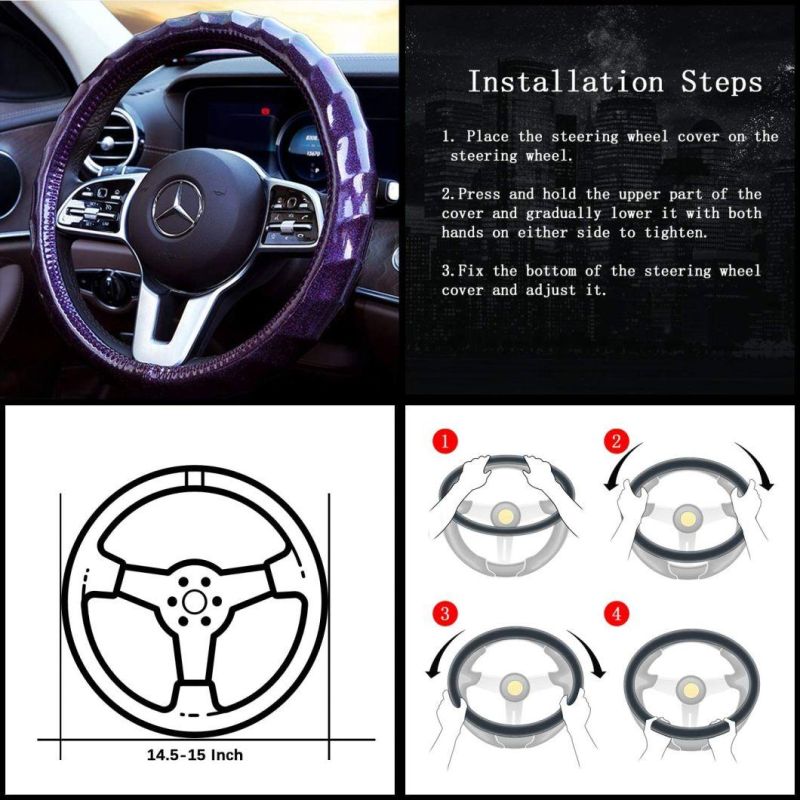 Car Shiny Steering Wheel Cover Car Men′s and Women′s Sky Cute General Motors 14.5 15-Inch Anti-Skid Wave Wheel Cover, Purple