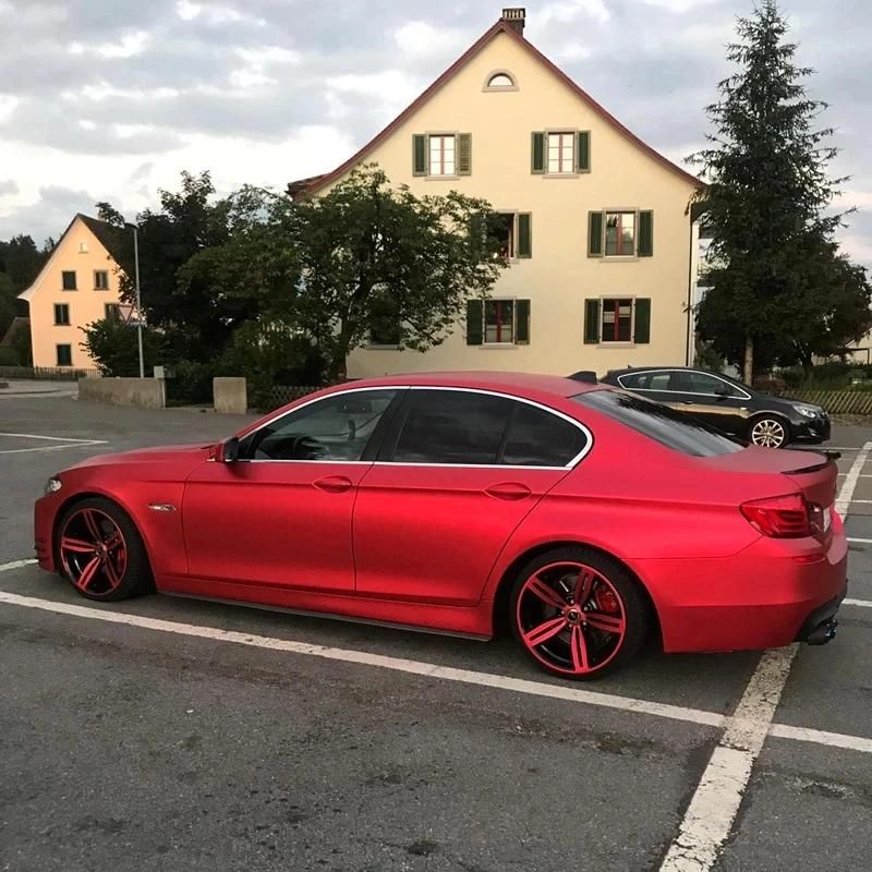 Satin Matte Red Car Wrap Vinyl Film Air Release Adhesive