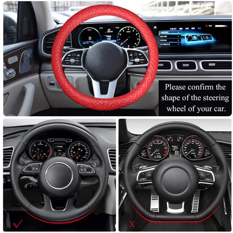 Leather Hand Stitch Fashion Breathable Non-Slip Car Steering Wheel Cover GM 38cm