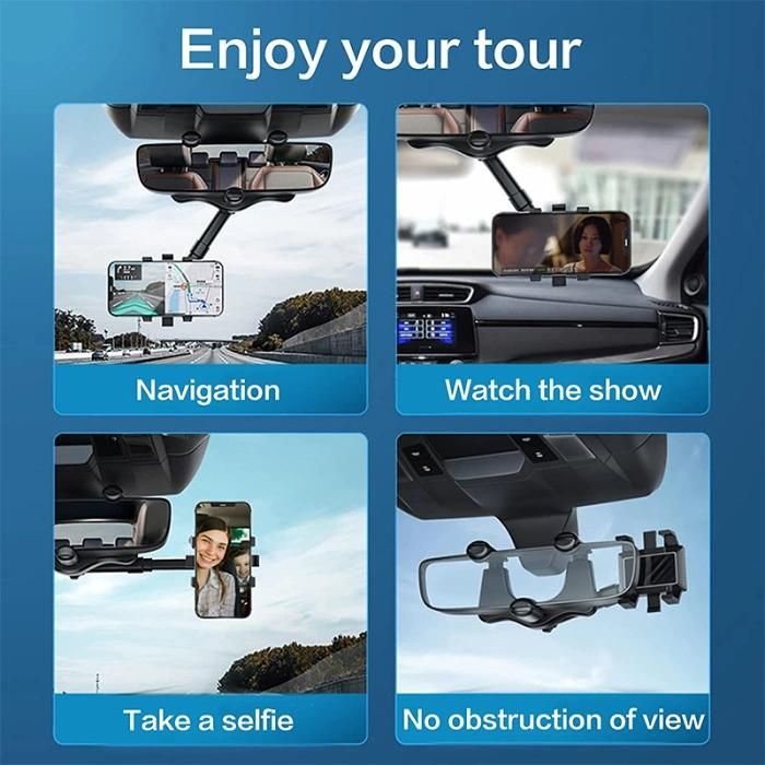 Car Rearview Mirror Mount Phone Holder Smartphone Car Phone Holder Stand Adjustable Rotate Support