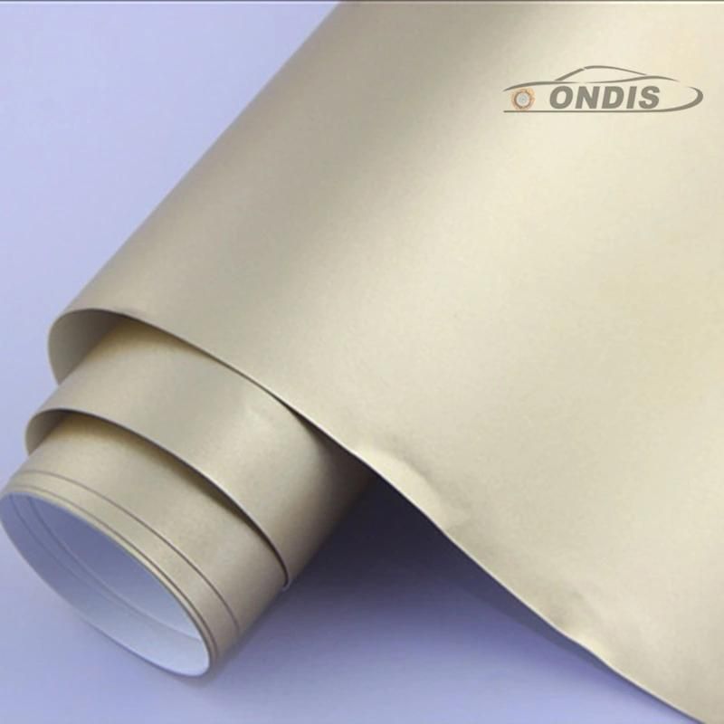 Ondis 1.52*18m Air Release Light Gold Matte Chrome Metallic Car Vinyl Vehicle Wrap