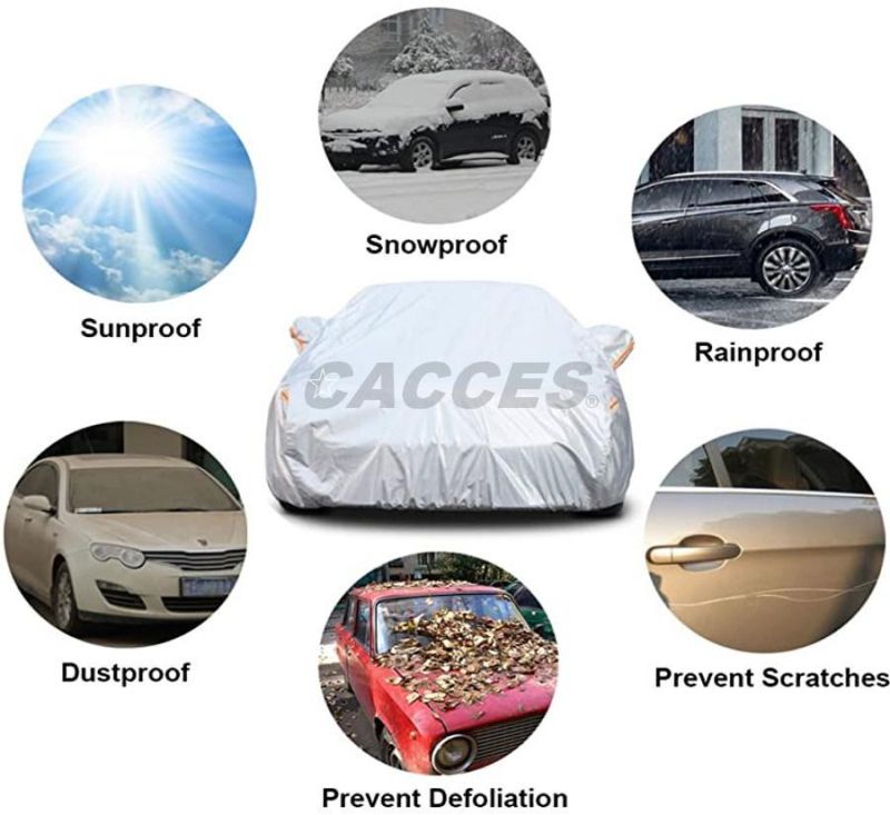 Cacces Soft Cotton Padded Waterproof Car Cover Universal Fit All Sedan,SUV PEVA & PP Cotton Waterproof,Sunproof,Anti-UV,Scratch,Dust W/Door Zipper,Mirror Pocket