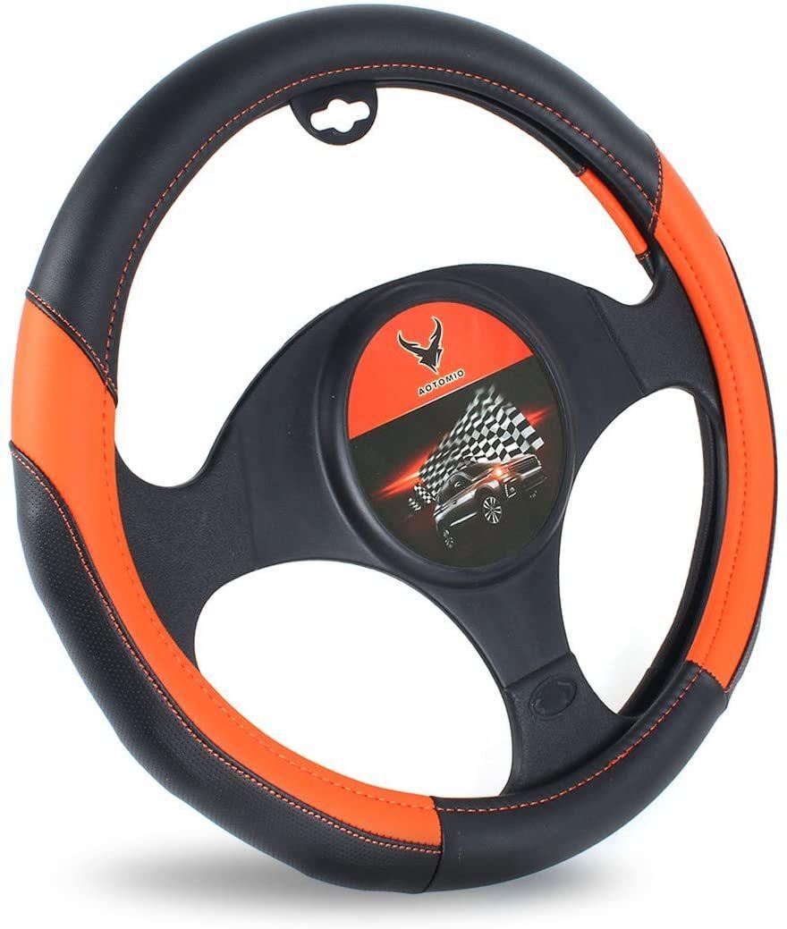 Orange Car Steering Wheel Cover TPE Material Durable Non-Skid Coverage Universal 38.1cm