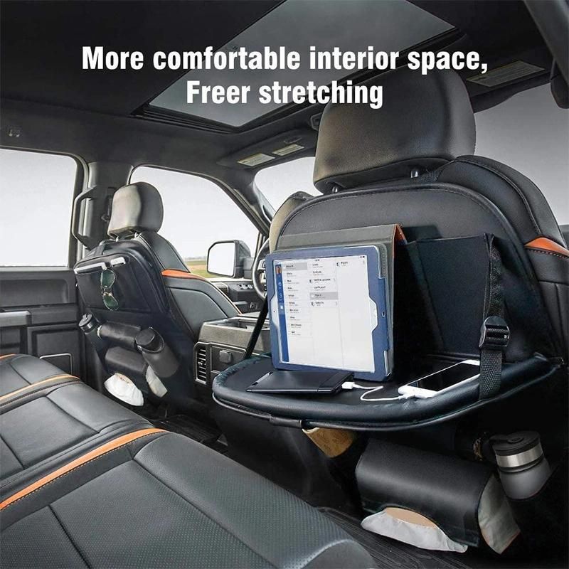 PU Leather Car Back Seat Organizer with Foldable Table Tray