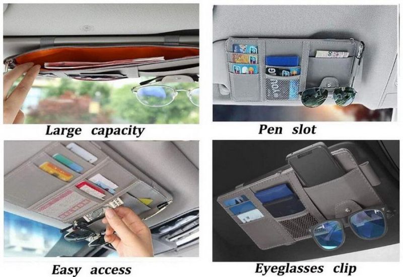 Leather SUV Storage Pouch Holder Auto Interior Accessories Pocket Organiser Trunk Car Sun Visor Organizer