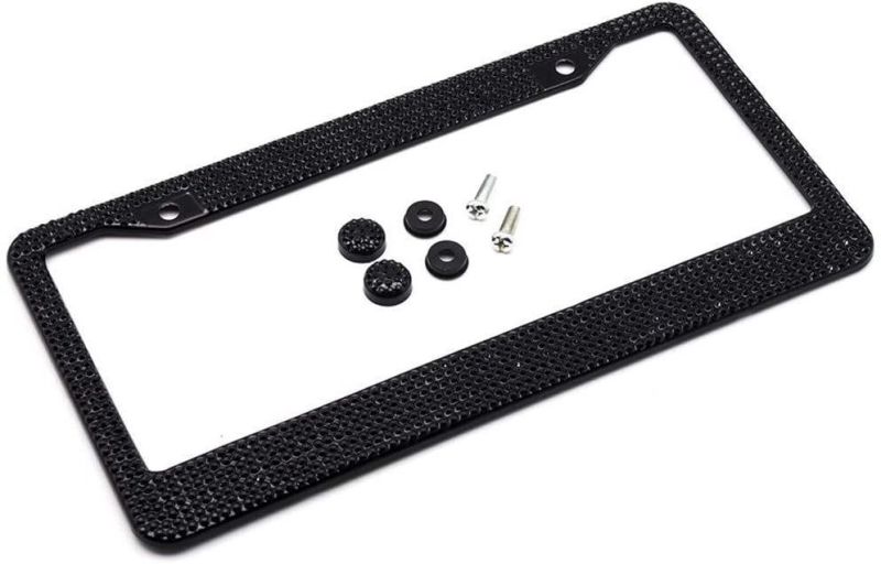 Premium Stainless Steel Black Bling Glitter License Plate Frame Cover