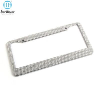 Raised Letter License Plate Frame Rhinestone Stainless Steel