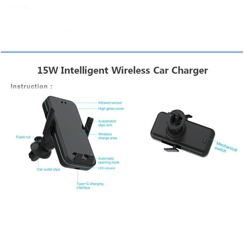 One-Click Open High Power 15W Full-Automatic Infrared Sensor Locked Wireless Charging Magnetic Stable Car Phone Holder