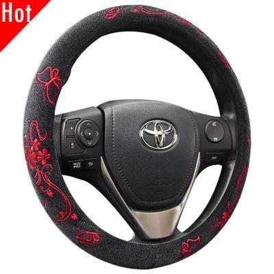 Embroidery Warm Custom Red Car 15inch Universal Steering Wheel Cover 80492