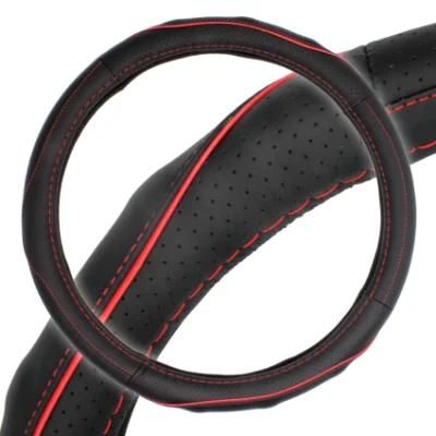 Genuine Perforated Leather Black Steering Wheel Cover