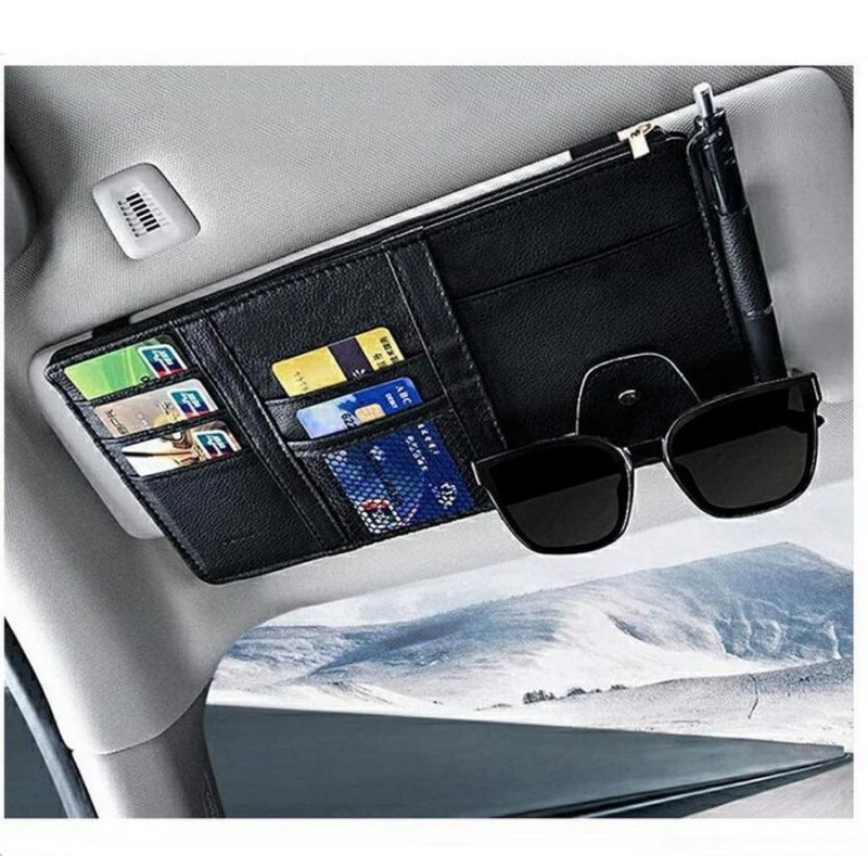 Black PU Leather Car Truck SUV Storage Pouch Holder Auto Interior Accessories Car Visor Organizer