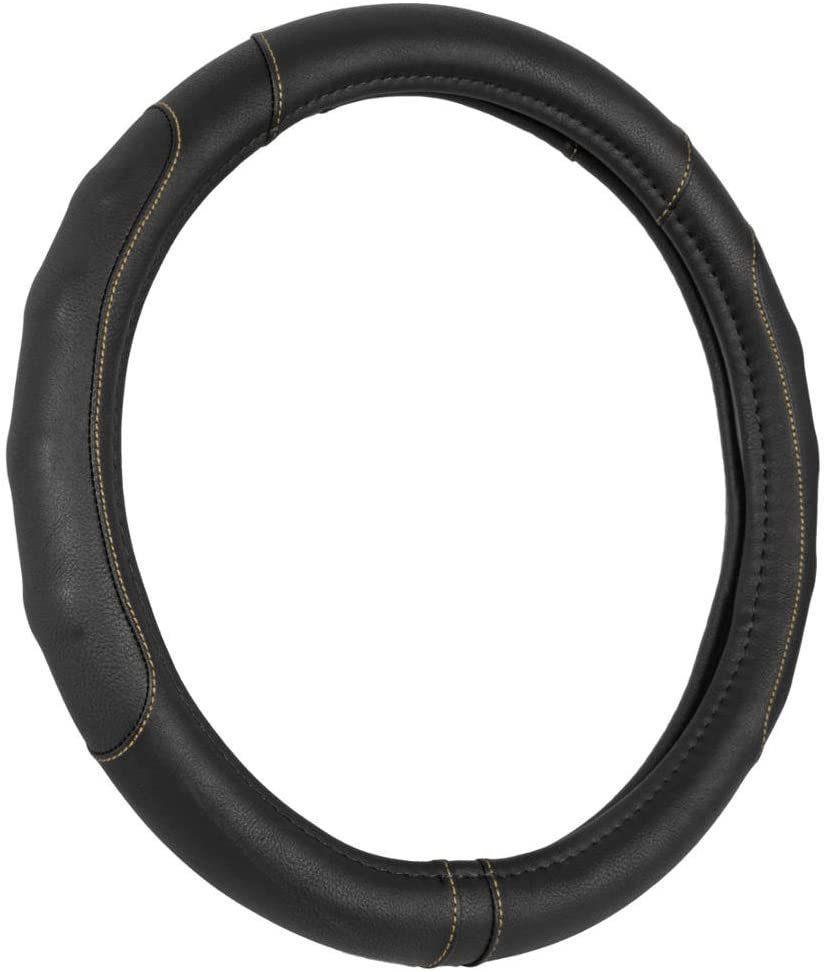 Synthetic Leather Car Steering Wheel Cover in Black W/Beige for a Comfortable Grip