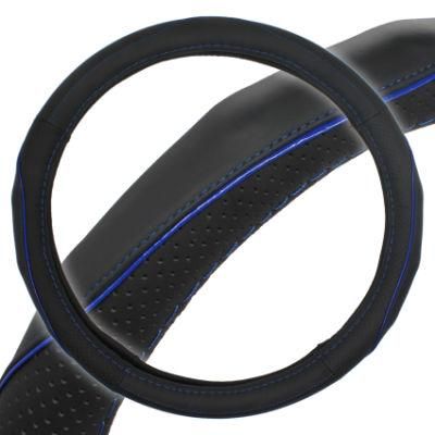 Black Genuine Leather +Blue Stich Steering Wheel Cover