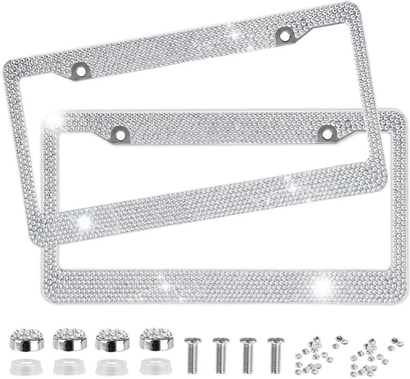 Auto Accessories White Bling License Plate Frame 2PCS