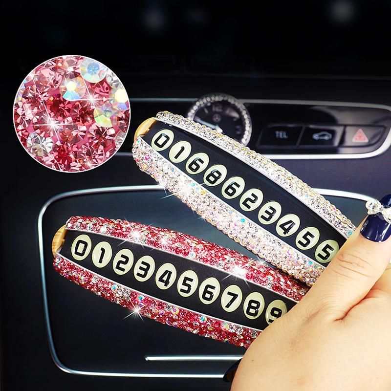 Crystal Temporary Parking Card Car Styling Diamond Phone Number Card Rhinestone Plate Car