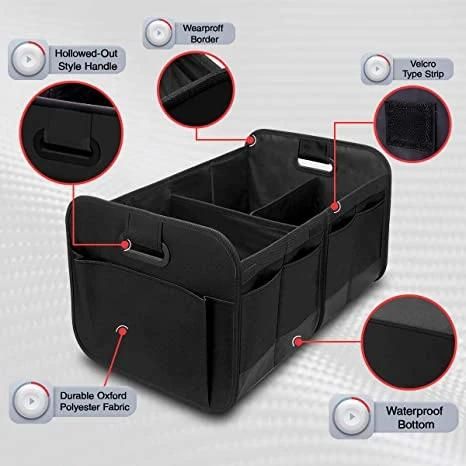 Trunk Organizer, Car Organizer with Multi Compartments, Collapsible Cargo Storage Containers for Sedan SUV, Black