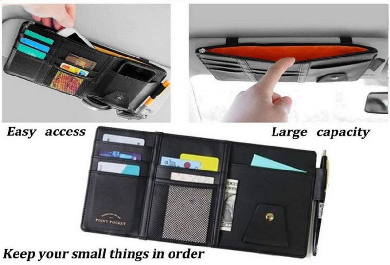 Black PU Leather Car Truck SUV Storage Pouch Holder Auto Interior Accessories Car Visor Organizer