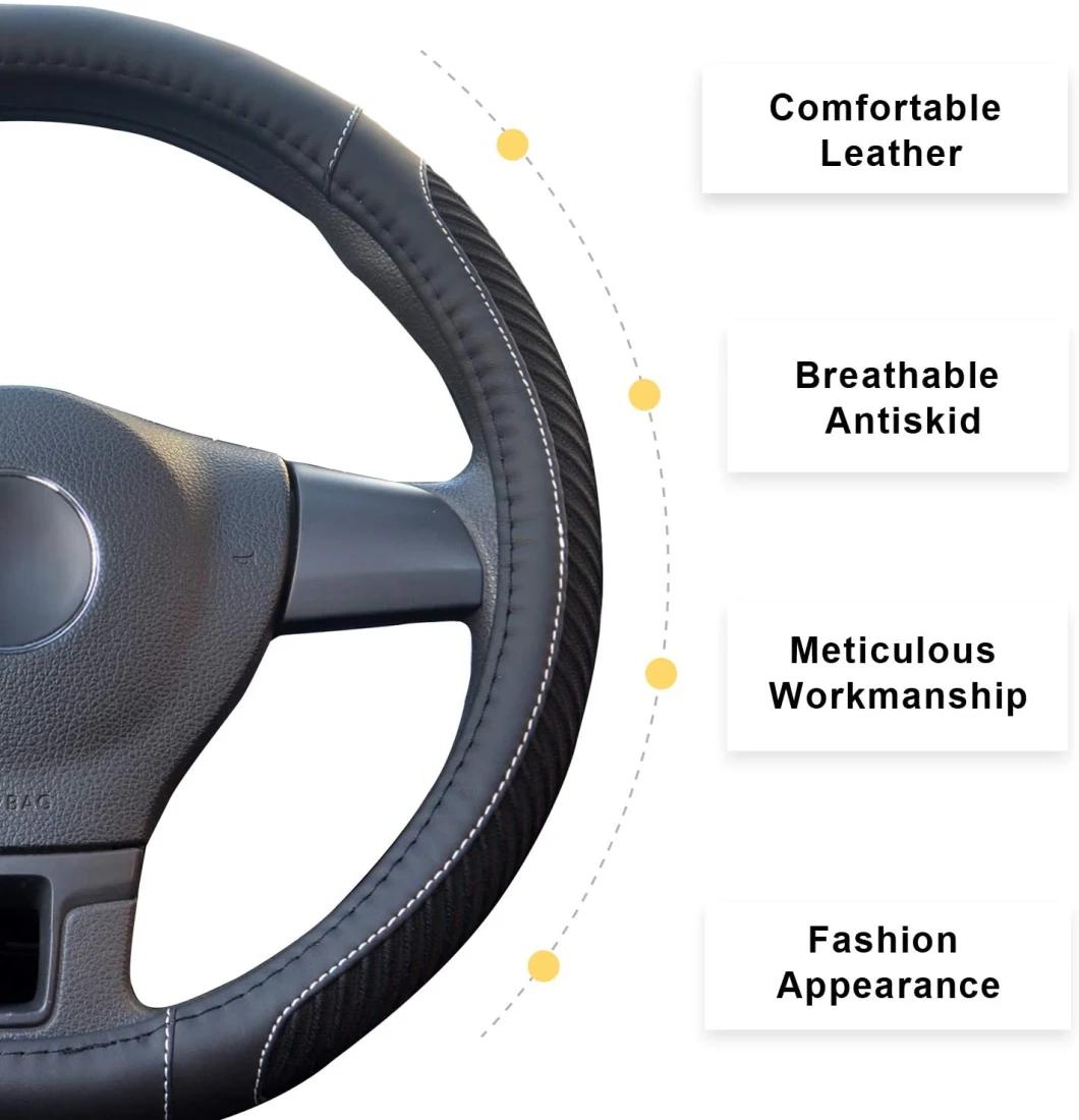 The Steering Wheel Cover Is Made of Super-Fine Fiber Leather Viscidity, Breathable, Non-Slip, No Peculiar Smell, Warm in Winter and Cool in Summer, New Black